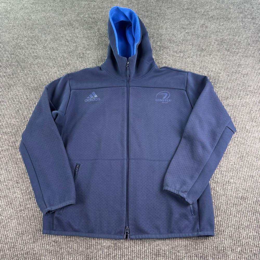 Adidas Leinster Rugby Hoodie Jacket Men's 2XL Blue Full Zip Team Performance